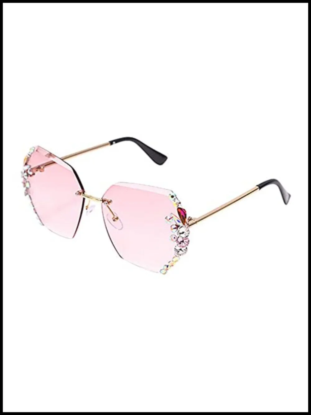 Square Crystal Sunglasses Rimless Rhinestone Party Shades